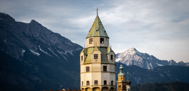    The landmark of the city of Hall in Tyrol: the Mint Tower Hall 